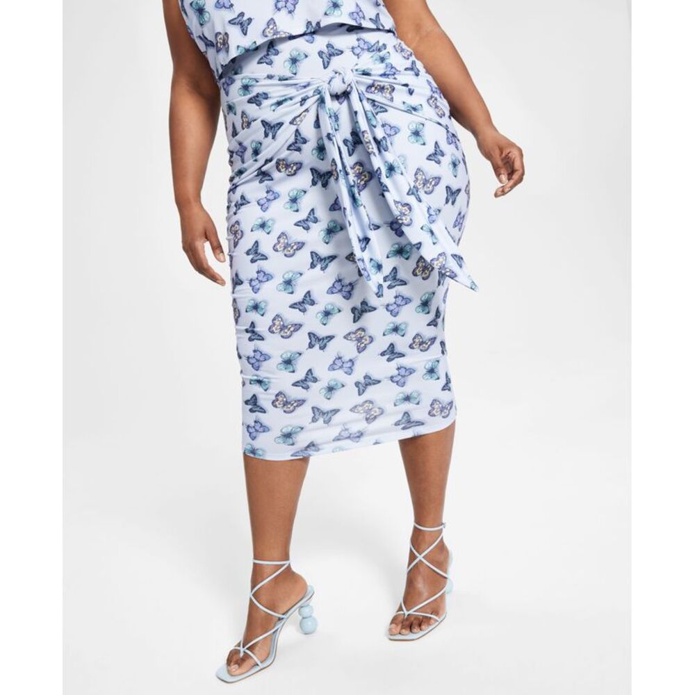 Nina Parker Trendy Plus Size Printed Tie Front Midi Skirt